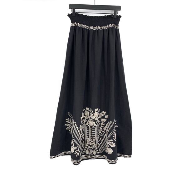 Johnny Was Dresses & Skirts - NWT JOHNNY WAS Embroidered Linen Midi Skirt Black Cream XL